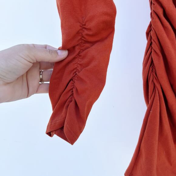 New Reformation Lucio Knit Bodycon Long Sleeve Rust Dress Short Medium Orange - Picture 6 of 10